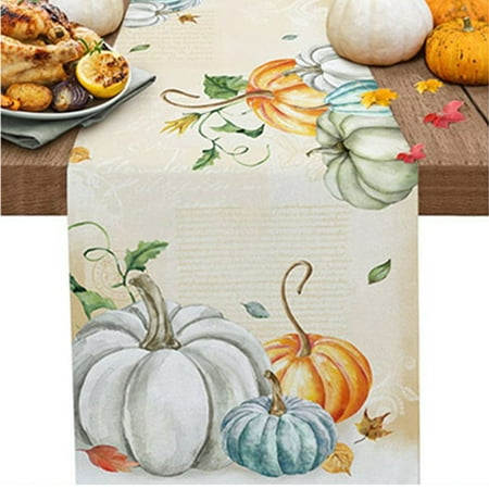 

Autumn Thanksgiving Pumpkin Maple Leaf Table Runner Home Insulated Tablecloth