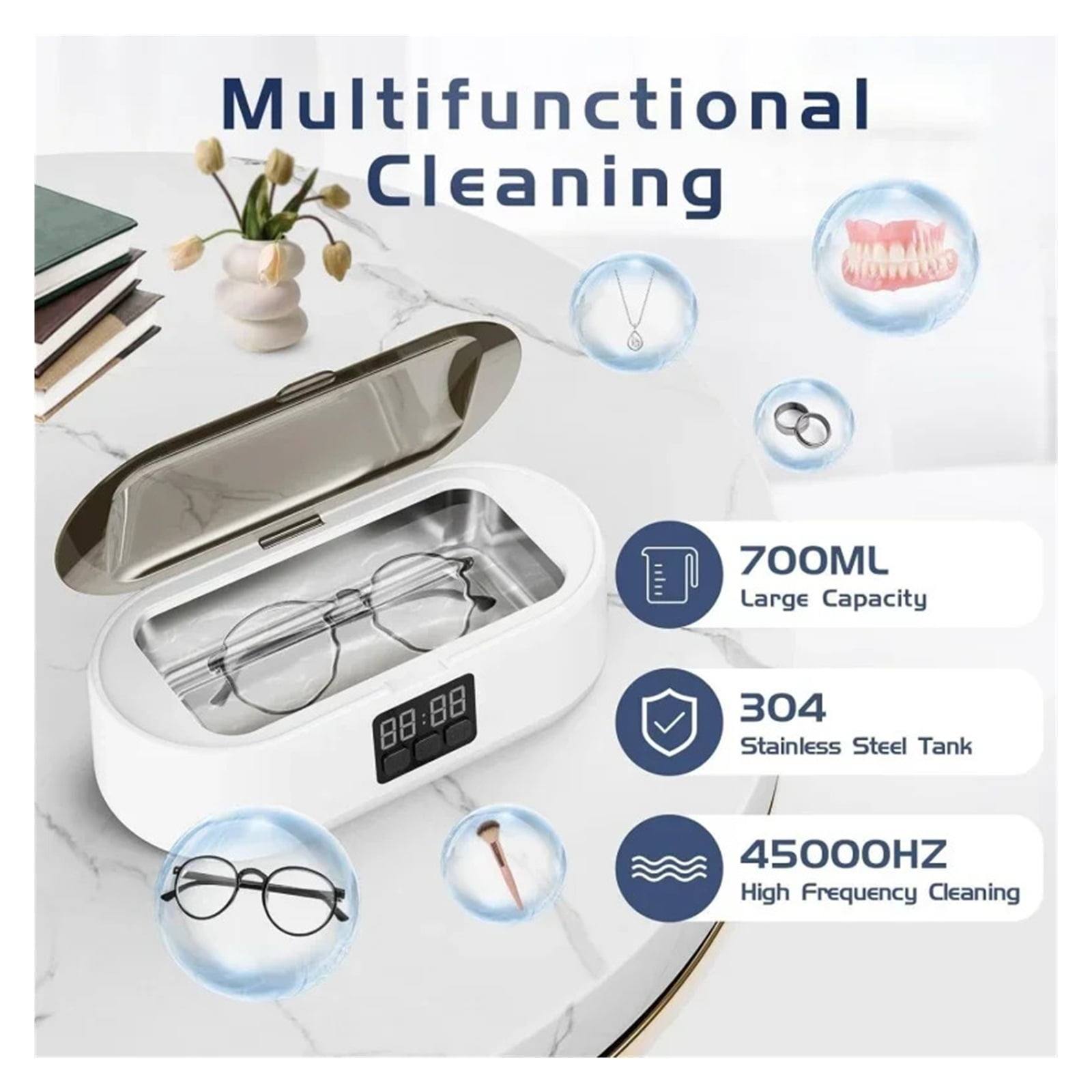 Jewelry Cleaner,700ML Professional Ultrasonic Cleaner with 3 Modes Digital Timer,Portable