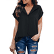 thumbnail image 1 of Blusa de Verano para Mujer, Corta, Elegante, Informal, con Cuello de Solapa, Color Liso, Color Color Sólido - Negro, Talla S, 1 of 9