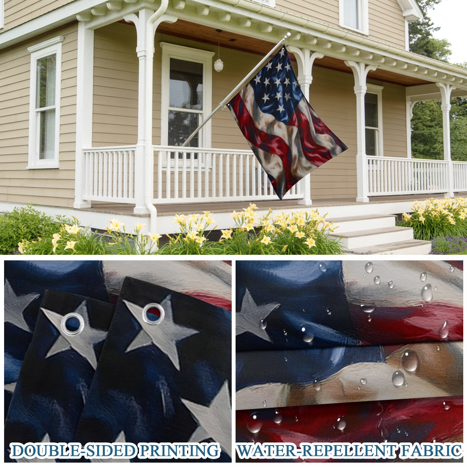 4th of July Flags for Outside 3x5 ft Patriotic American Flag Outdoor Flags Double Sided Grommets House Banner Vintage Ripples USA Flag Patio Yard Flag for Outdoor Party Porch Independence Day