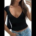 thumbnail image 1 of Camisetas Sin Mangas para Mujer, de Verano, con Cuello en V, para Salir, con Encaje Fruncido, Camisetas Casuales de Moda. Negro M, 1 of 6