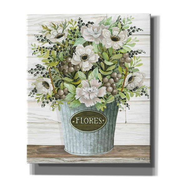 Epic Graffiti 'Flores Galvanized Bucket' by Cindy Jacobs, Canvas Wall Art, 20"x24"