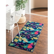 Unique Loom Azalea Collection Area Rug - Indica (2' 11" x 12' Runner Navy Blue/Beige)
