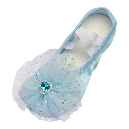 

Siilsaa Ballet Shoes for Girls Split-Sole Practice Shoes Bow with Diamond Performance Gymnastics Yoga Shoes with Elastic Laces for Toddler Blue 2