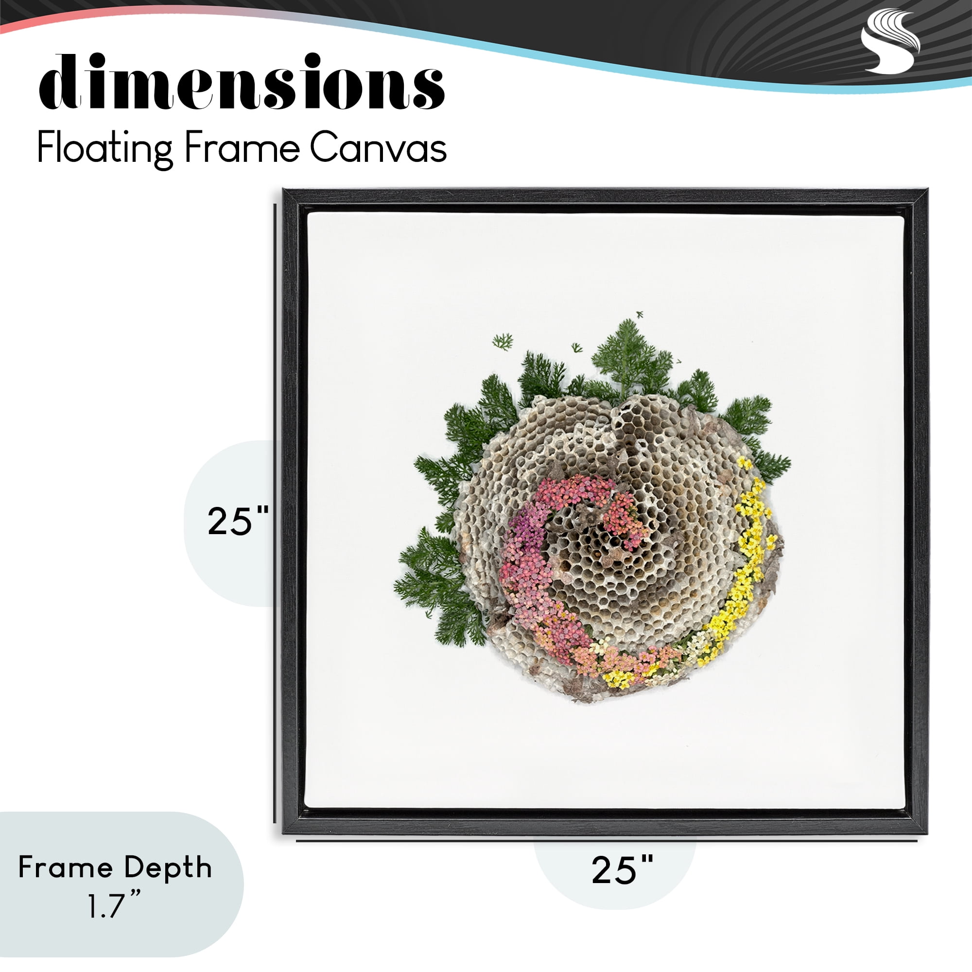 Stupell Industries Honeycomb with Botanicals Black Framed Floater Canvas Wall Art, design by Beth Adoette
