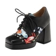 thumbnail image 3 of Women's Floral Print Platform Heels, Square Toe Chunky High Heel Dress Shoes, Lace-Up Comfortable Fashion Shoes for Daily Wear, 3 of 8
