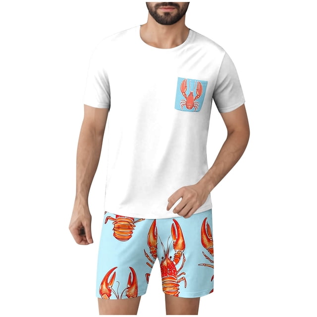 Ensembles de Pyjamas 2 Pcs pour Hommes Ultra Doux Texturés Costumes Athlétiques Extensibles Col Rond Manches Courtes Chemises Athlétiques Extensibles Séchage Rapide Vêtements de Détente Shorts Ensembles d'Été Hommes 2 Pcs Chemise de Nuit