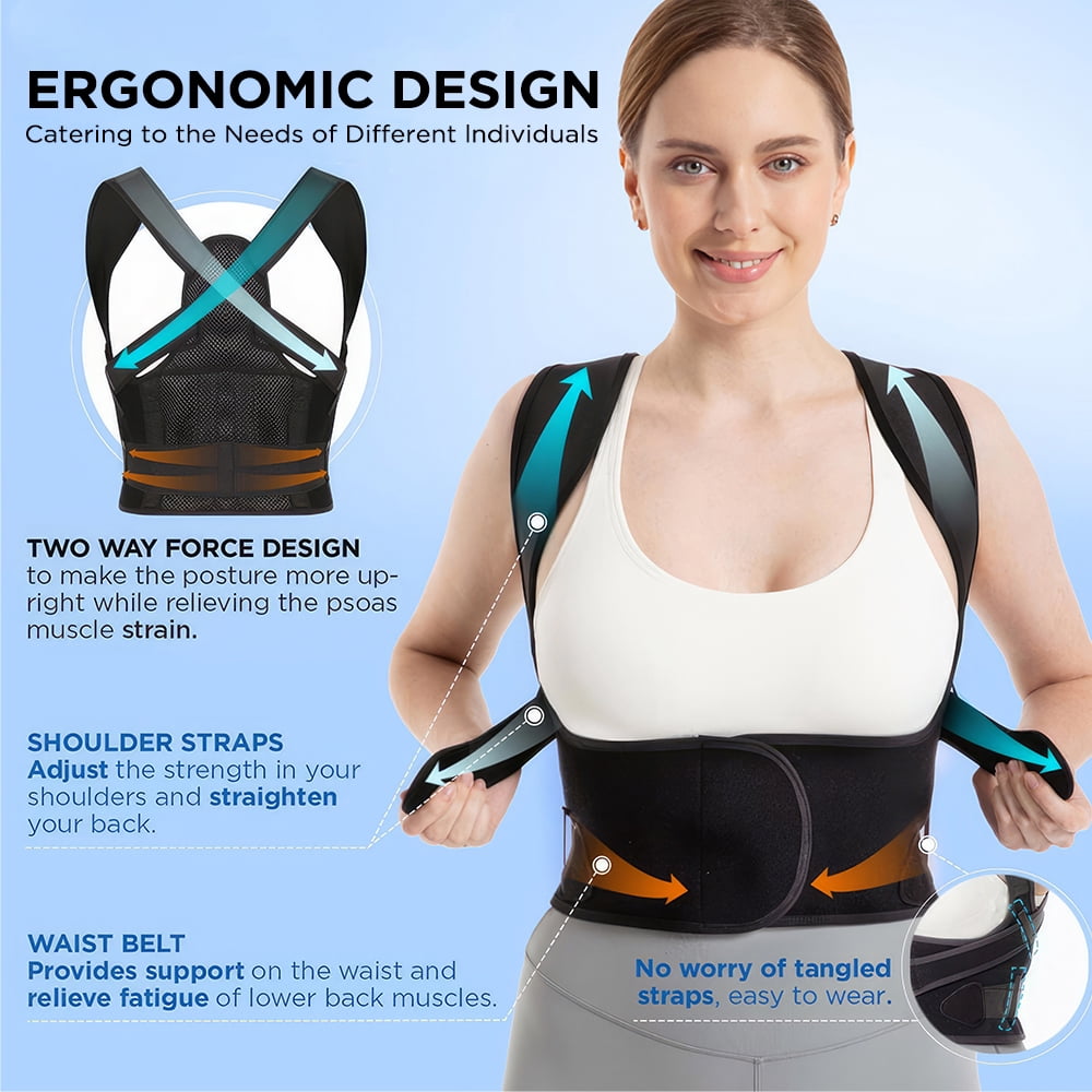 PEPWELL Adjustable Back Brace Posture Corrector for Men & Women, Upper & Lower Back Support, Breathable Mesh Spinal Alignment Brace for Posture Improvement, Spine Corrector, S/M/L Sizes