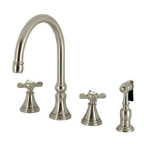 Kingston Brass KS2798BEXBS Essex Double-Handle 4-Hole Widespread Kitchen Faucet with Brass Sprayer in Brushed Nickel