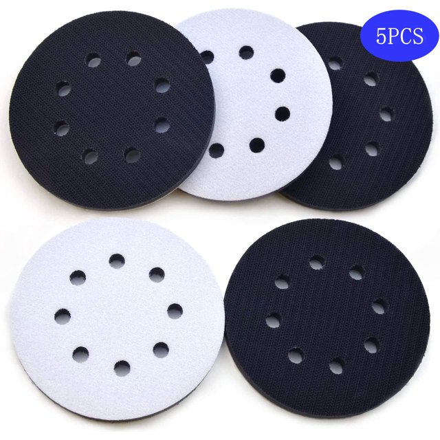 Paquete de 5 almohadillas de interfaz, almohadillas de esponja suave para moler rebanadas, discos de pulido de papel de lija flocados autoadhesivos, 125 mm de diámetro (8 agujeros)