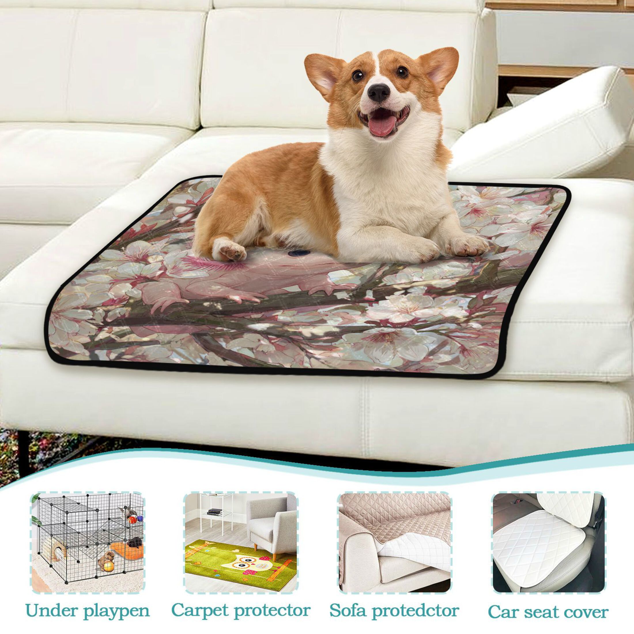 Qxltty Axolotl Cherry Blossom Cat litter Pads Pet Set of 3 Diaper Mats Center Anti-leakage Layer Absorbent Soft and Comfortable