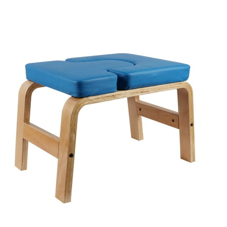 BIGTREE Yoga Fitness Exercise Head Stand Bench Wood and PU Pad Steady Inversion Chair 10 lbs  Blue