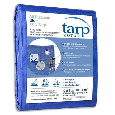10 x 10 Ft. All-Purpose Protection/Coverage 5-mil Poly Tarp, Waterproof, Blue, TRA-1010