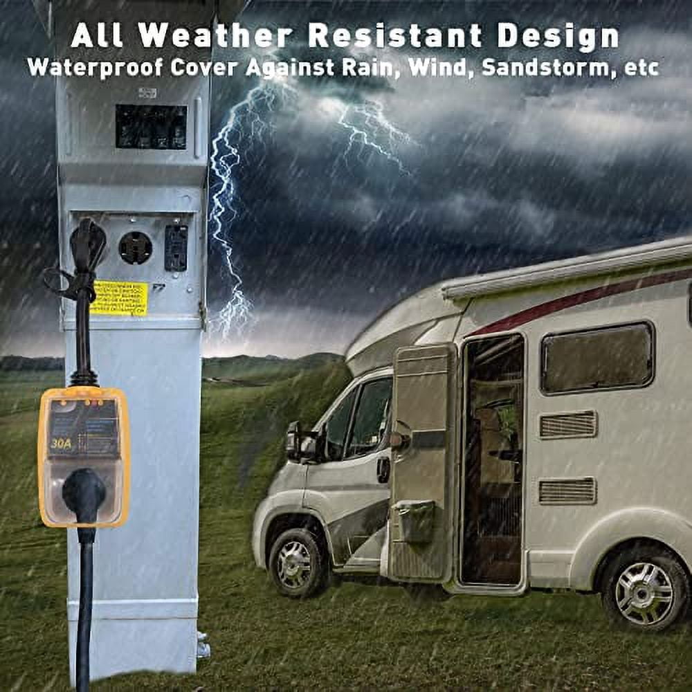rv Surge Protector 30 Amp Smart RV Surge Protector with Waterproof Cover All-in-1 Circuit Analyzer Power Guard for RV,Camper, Trailer, Truck, Motorboat