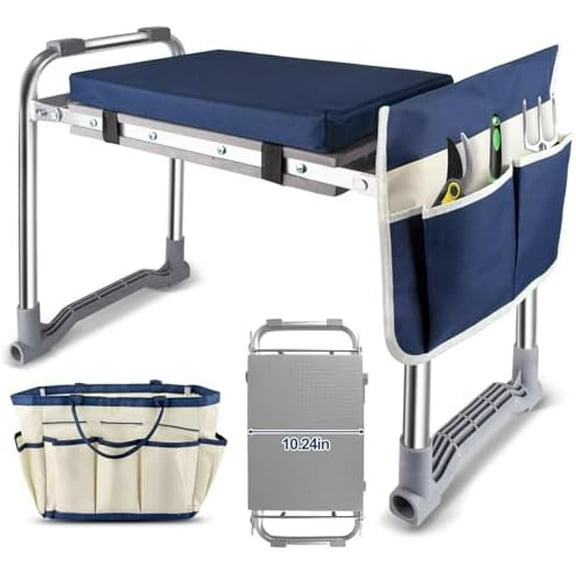 Foldable Garden Kneeler and Seat, Thicken & Widen Soft Pad for Kneeling and Sitting to Prevent Knee& Back Pain, Heavy Duty Garden Stool with 2 Large Tool Pouches Gardening Gifts for Women Men Seniors