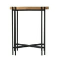 thumbnail image 2 of Benjara 24" Side Table- Modern- Round Tabletop- Carved Wood- Iron Frame- Brown, 2 of 5