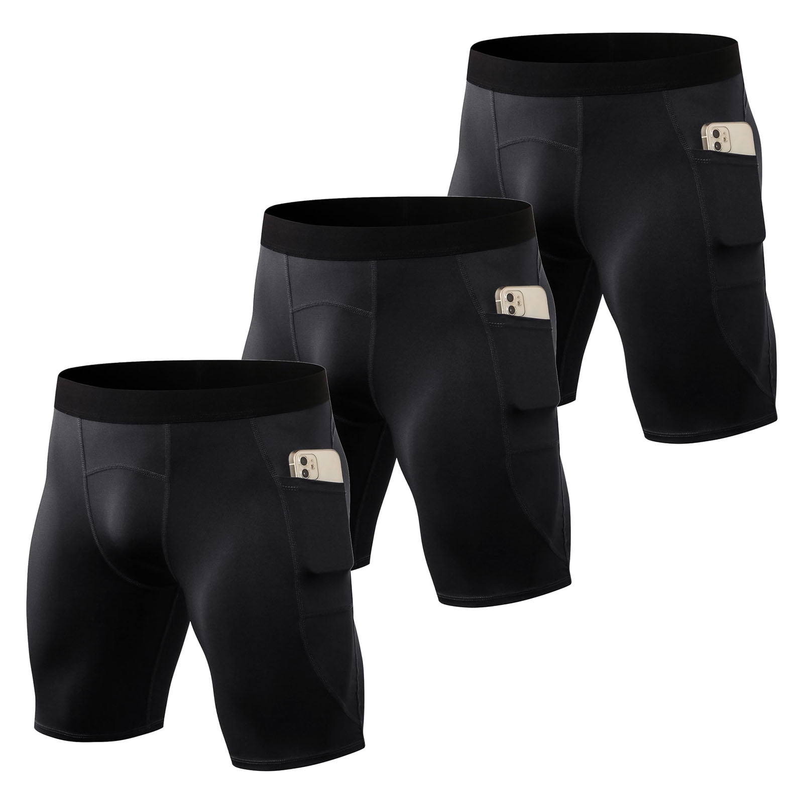 Amdohai Men Sport Shorts 3 Pairs Pack Side Pockets Quick Dry Performance Sports Tights Shorts for Running Workout