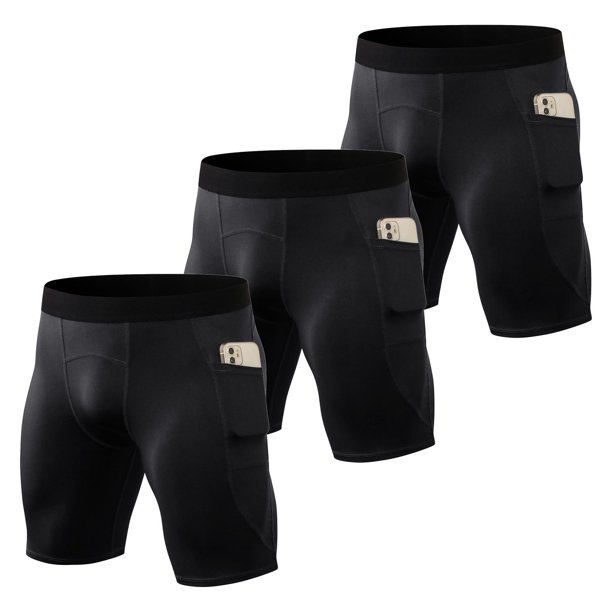 Pantalones cortos de compresión para hombre, paquete de 3 pares, bolsillos laterales, mallas deporti Abanopi Pantalones cortos deportivos
