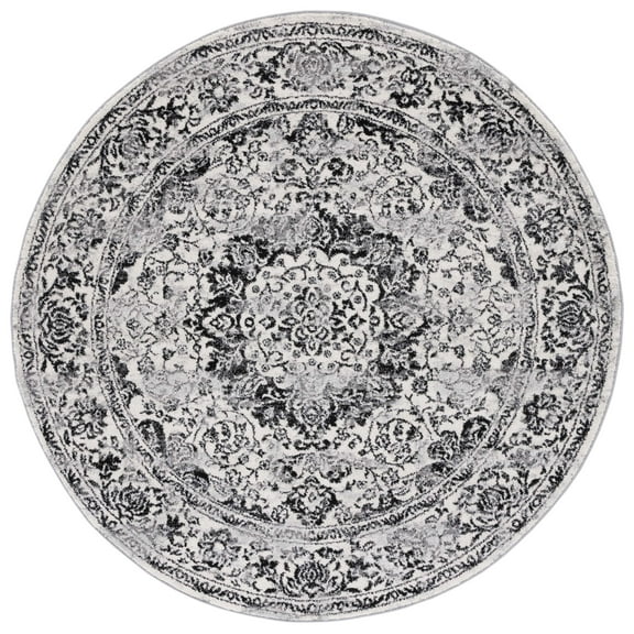 SAFAVIEH Tulum Braganza Medallion Area Rug, Ivory/Black, 8' x 8' Round