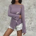 thumbnail image 5 of ATOYSOY Women's Fashion Pullover Long Sleeve Tees Fall Winter Casual Shirts Irregular Hem Crew Neck Sweatshirts Hollow Out Outwear Loose Ripped Tops Knitted Sweaters Purple XL, 5 of 5