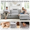 thumbnail image 5 of Ktaxon 122" W L Shaped Cloud Sectional Sofa, Chenille Upholstered Couch with Chaise and Movable Ottoman, 3-Seater, Light Gray, 5 of 11