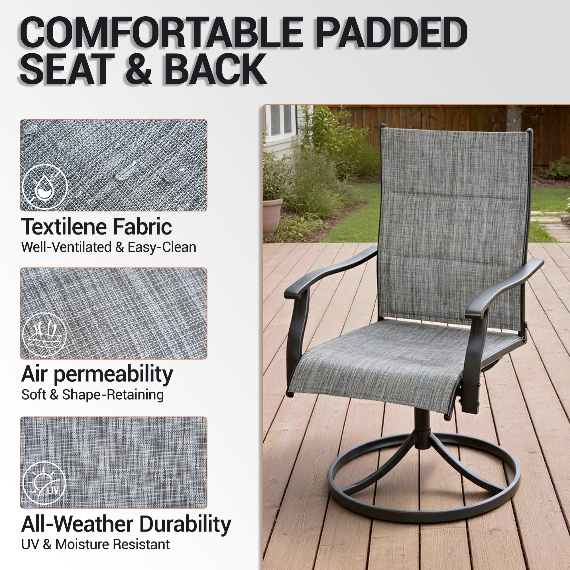 DELMANGO Patio Swivel Chairs Set of 2, Outdoor Dining Chairs High Back, All-Weather Textilene Swivel Rocker Chair for Lawn Porch Garden, Grey