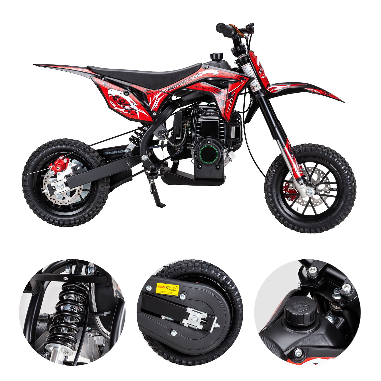 Kids Mini Dirt Bike, 40CC 4-Stroke Gas Powered Motorcycle with Off-Rode Tire, Shock Absorption, Front Rear Disc Brakes, Pocket Motorbike Up to 35KM/H Max Load 265LBS