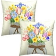 thumbnail image 2 of Easter Flowers Throw Pillow Covers 18x18 Set of 2, Spring Tulip Lavender Floral Mason Jar Square Pillowcases Cotton Cushion Cover Decoration for Couch Sofa Living Room Bedroom Home, 2 of 5
