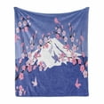 thumbnail image 1 of Flower Landscapes Soft Flannel Fleece Throw Blanket, Cherry Blossoms Birds and Mountains, Cozy Plush for Indoor and Outdoor Use, 50" x 60", Ceil Blue Baby Pink, by Ambesonne, 1 of 5