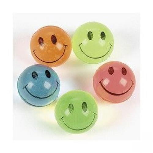 Punching Ball Stampers Happy Smile Face Party Favors Paddle Balls Glow in the Dark Superballs 48 Pack