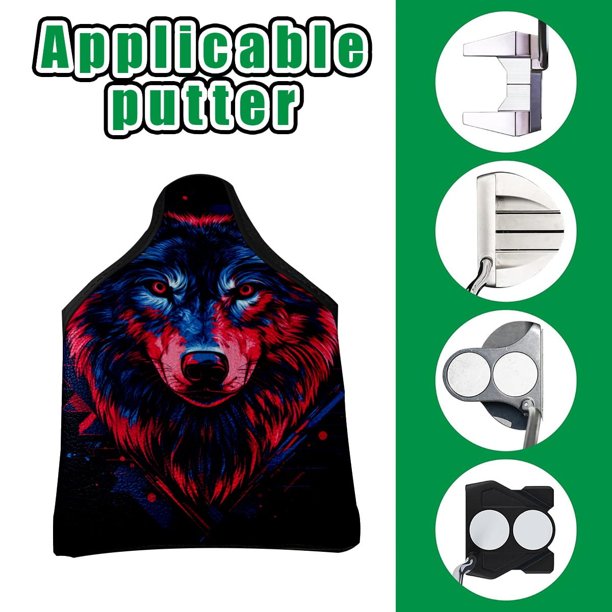 Golf Mallet Putter Cover Premium Leather Waterproof Golf Putter Head Cover with Magnetic Closure Wolf