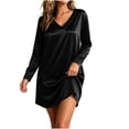 thumbnail image 2 of SELONE Nightgowns Long Sleeve for Women Satin V Neck Short Nightshirts Solid Pajamas Dress Fashion Party Nightwear, 2 of 8