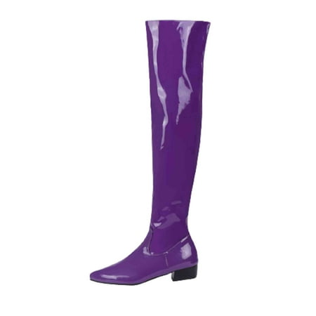 

Puntoco Women Winter Boots Clearanc Fall/Winter Candy Low Heel Patent Leather Side Zip Tall Over-the-Knee Boots Purple 7.5(40)