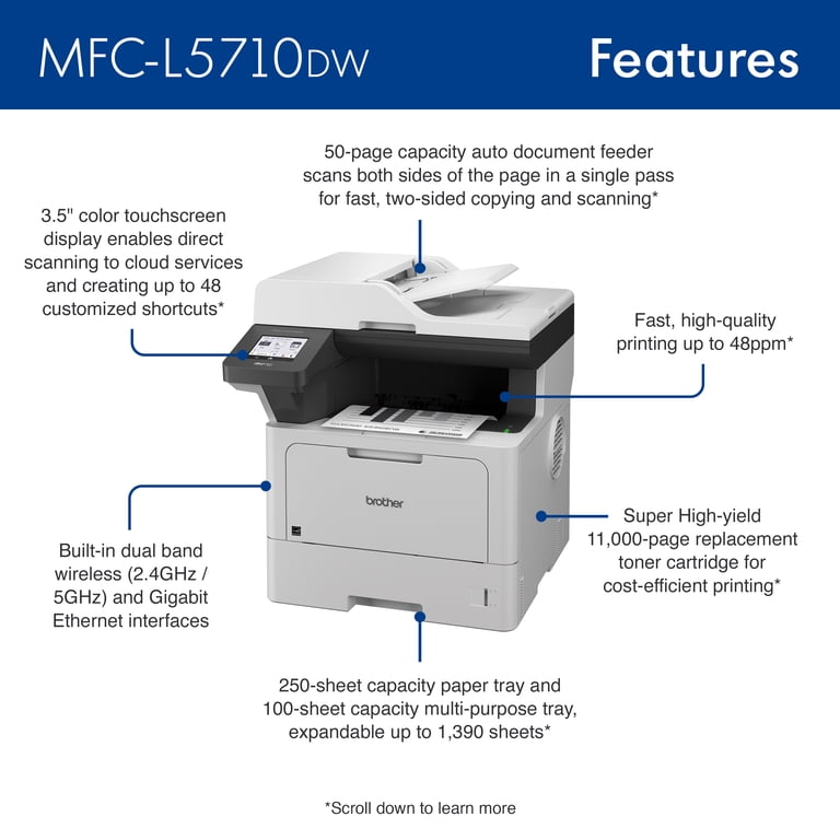 Brother, Monochrome Laser Multifunction Printer, 48ppm, Wireless Brother, Monochrome Laser Multifunction Printer, 48ppm, Wireless