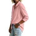 thumbnail image 4 of TEAJOPSUU Women's Trendy Cotton Blend Tops Long Sleeve Collared Button Down Shirts Casual Lace Trim Comfy Blouses B-Pink, 4 of 5