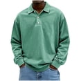 thumbnail image 2 of Zivyakyron Fall Polos for Men Collared Casual Big and Tall Long Sleeve Solid Vintage Shirts Washed Button Green 5XL, 2 of 6
