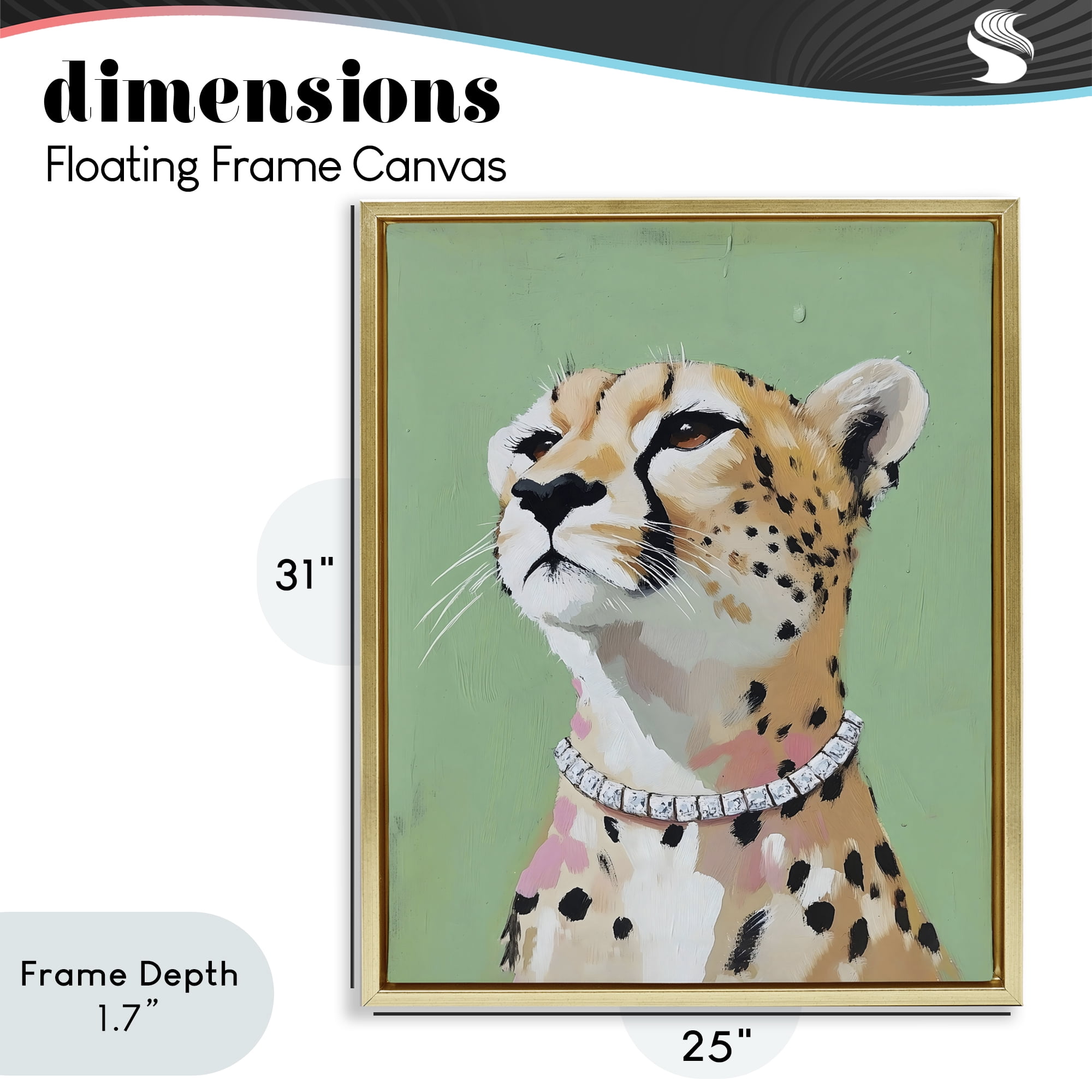 Stupell Industries Glam Cheetah with Jewels Gold Framed Floater Canvas Wall Art, design by The Prints Vibe