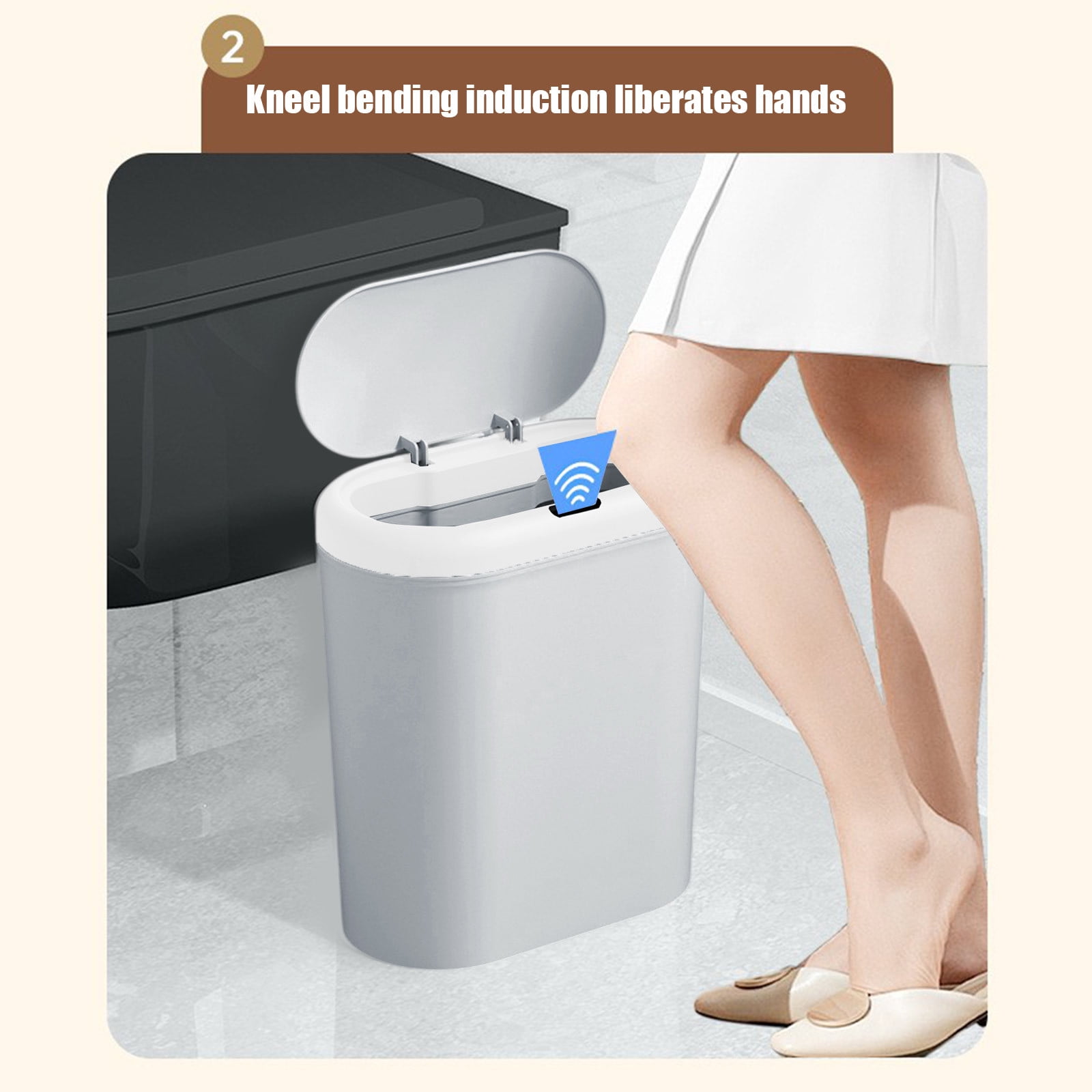 RBCKVXZ 12.5 Liter/3.3 Gallon Automatic Bathroom Trash Can, Touchless Motion Sensor Garbage Can with Lid, Smart Plastic Wastebasket for Bathroom, Office, Bedroom, Living Room, Gray