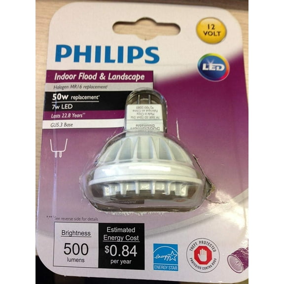Philips 461509 BC7MR16/AMB/F36/3000 Dim 12V 7W = 50W 25000 Hours GU5.3 500 Lumen 3000K MR16 LED