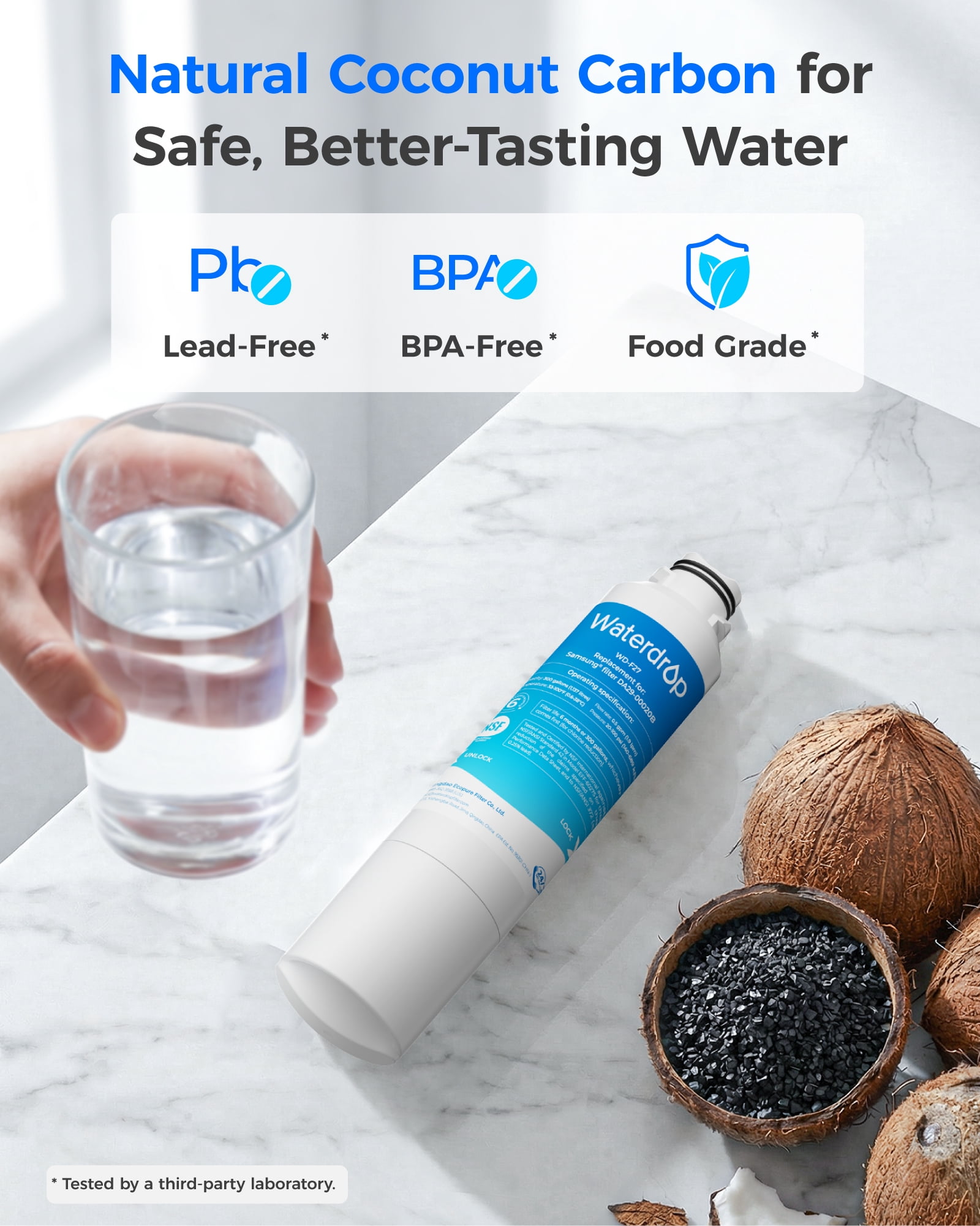 Waterdrop F27 Refrigerator Water Filter Replacement for Samsung®DA29-00020B HAF-CIN/EXP, HAF-CINRF28HMEDBSR, RF263BEAESR, RS25J500DSR, RF263TEAESG, HDX FMS-2, DA97-08006A-1,2 pack