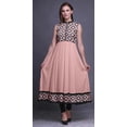 thumbnail image 2 of Bimba Light Pink Salmon Geometric Indian Long Kurti For Women Party Wear Printed Sleeveless Anarkali Kurti Dress Large, 2 of 6