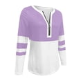 thumbnail image 2 of Fengqque Women's Long Sleeve Shirts Zipper Tops Tunics Casual Round Neck Tees Blouses Purple S, 2 of 6