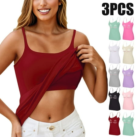 3 PCS Bra Tank Tops for Women Shelf Bra Camisoles Adjustable Spaghetti Strap Tank Tops Workout Plus Size Padded Undershirts