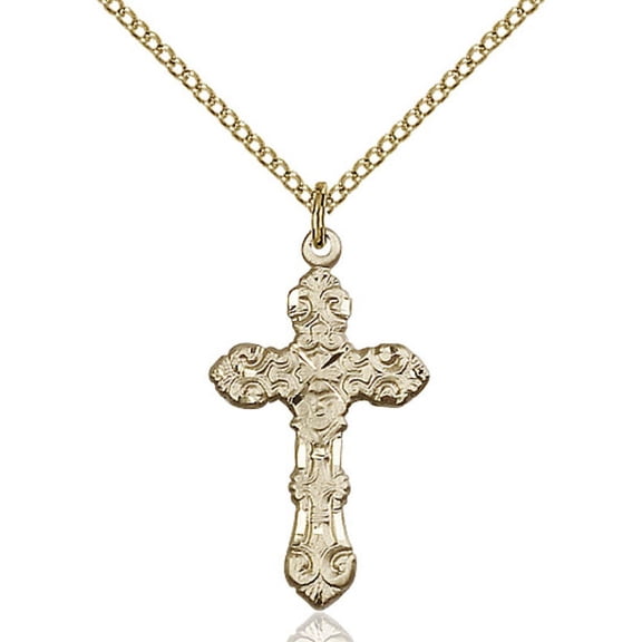 Gold Filled Cross Pendant 1 x 1/2 inches with Gold Filled Lite Curb Chain