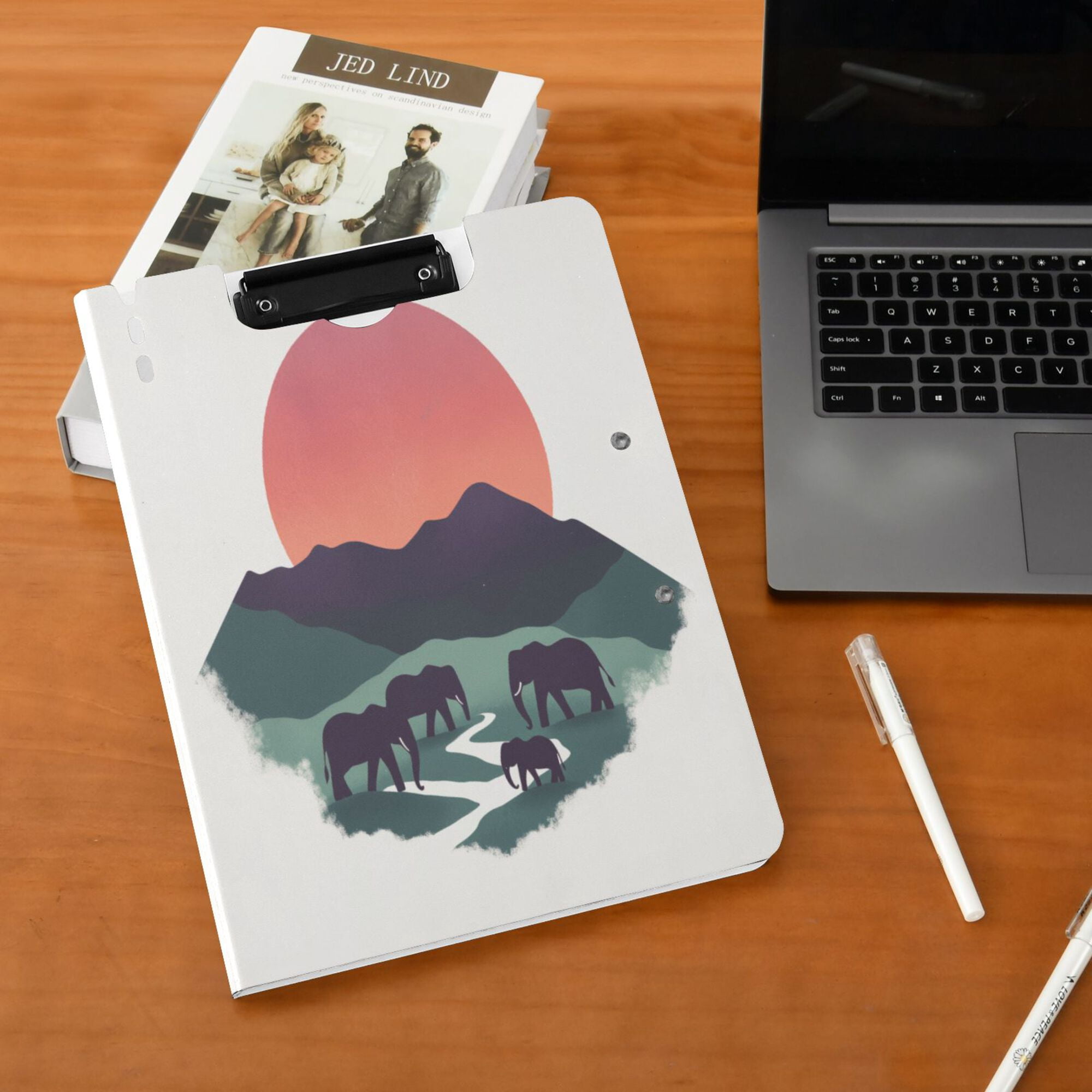 FORMRS A4 Clipboard Folder with Pen Holder Horizontal Foldable School Office Binder, Abstract Elephant