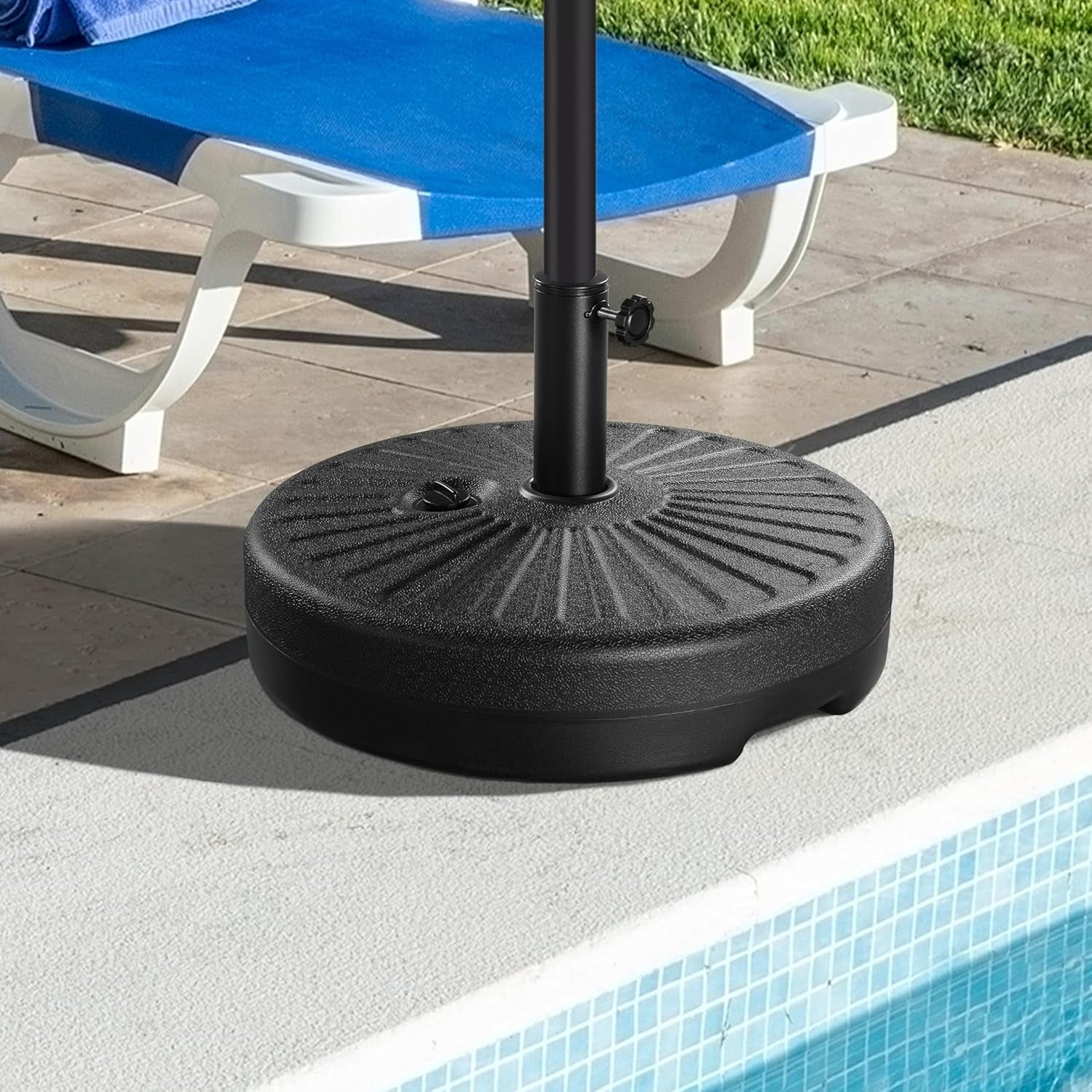 JessieMal Umbrella Base 85.7lbs Round Water & Sand Filled Patio Outdoor Umbrella Stand with Steel Umbrella Holder Suit for Dia 1.5'' or 1.9'' Umbrella Pole, Black