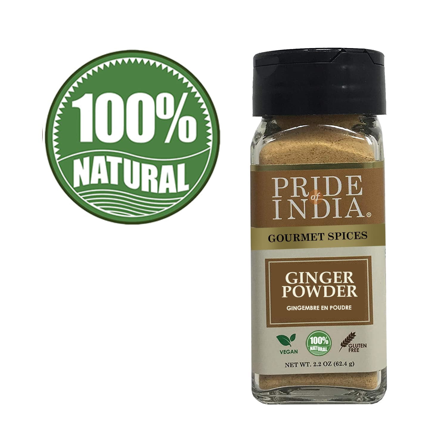 Pride of India - PACK of 6 - Ginger Fine Ground – Gourmet Spice – Ideal for Cooking/Baking/ Rubs  – No Additives – Fresh Root Powder – Easy to Use – 2.2 oz. Small Dual Sifter Bottle