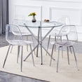 thumbnail image 3 of Hi loPres 36.6-Inch Round Glass Dining Table Set for 4, Modern Silver Metal Legs with Transparent Chairs, 5-Piece Kitchen Room Furniture, 3 of 9