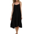 thumbnail image 2 of Vmvidoty Summer Dresses for Women 2026 Square Neck Spaghetti Strap Sleeveless Midi Swing Sleepshirts Sling Dress Black M, 2 of 5
