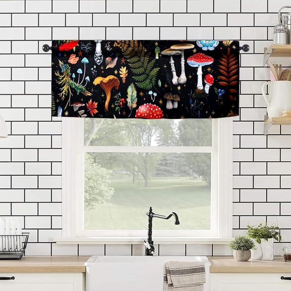 Mushroom Valances 54" W x 18" L - Mushroom Kitchen Curtains Valance for Windows Rod Pocket Mushroom Kitchen Decor Decorations